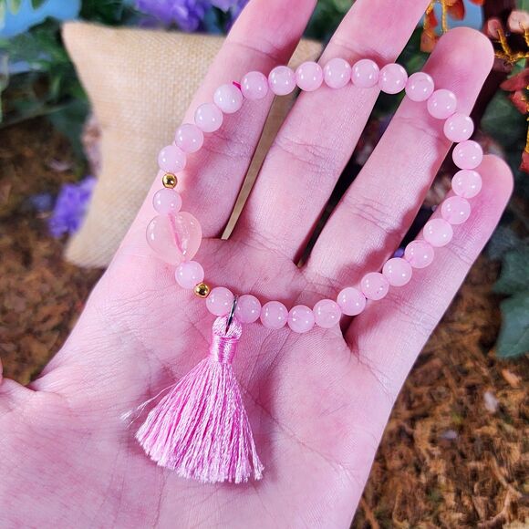 Rose Quartz Heart Tassel Bracelet #15 - Picture 2 of 2